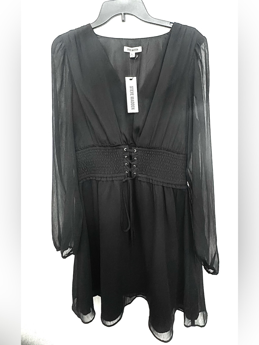 Steve Madden Diana Lace-Up Long Sleeve Chiffon
Black Mini Dress NWT - Picture 3 of 7